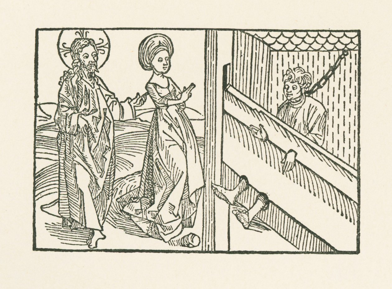 Fjärde barmhärtighetsgärningen: Medlidande med den alltför hårt straffade mannen av Albrecht Dürer or Duerer