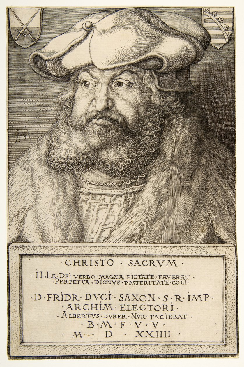 Fredrik den vise, kurfurst av Sachsen, pub. 1524 (gravyr) av Albrecht Dürer