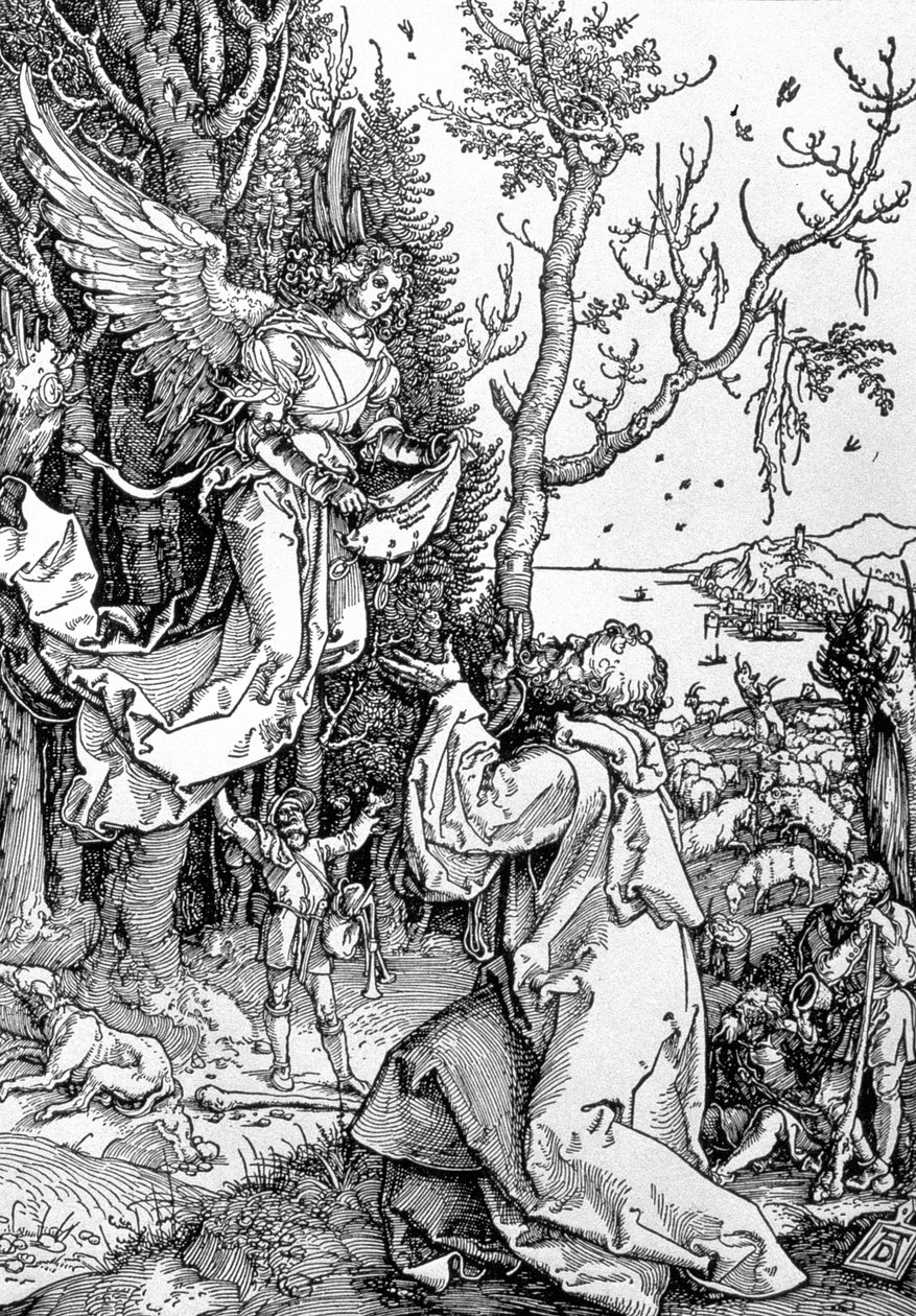 Joachim och ängeln från serien "Life of the Virgin", pub. 1511 (träsnitt) av Albrecht Dürer