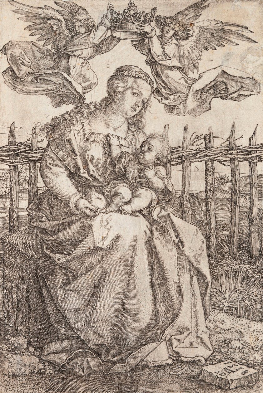 Jungfru Maria krönt av två änglar - Kopparstick av Albrecht Durer (1471-1528) av Albrecht Dürer