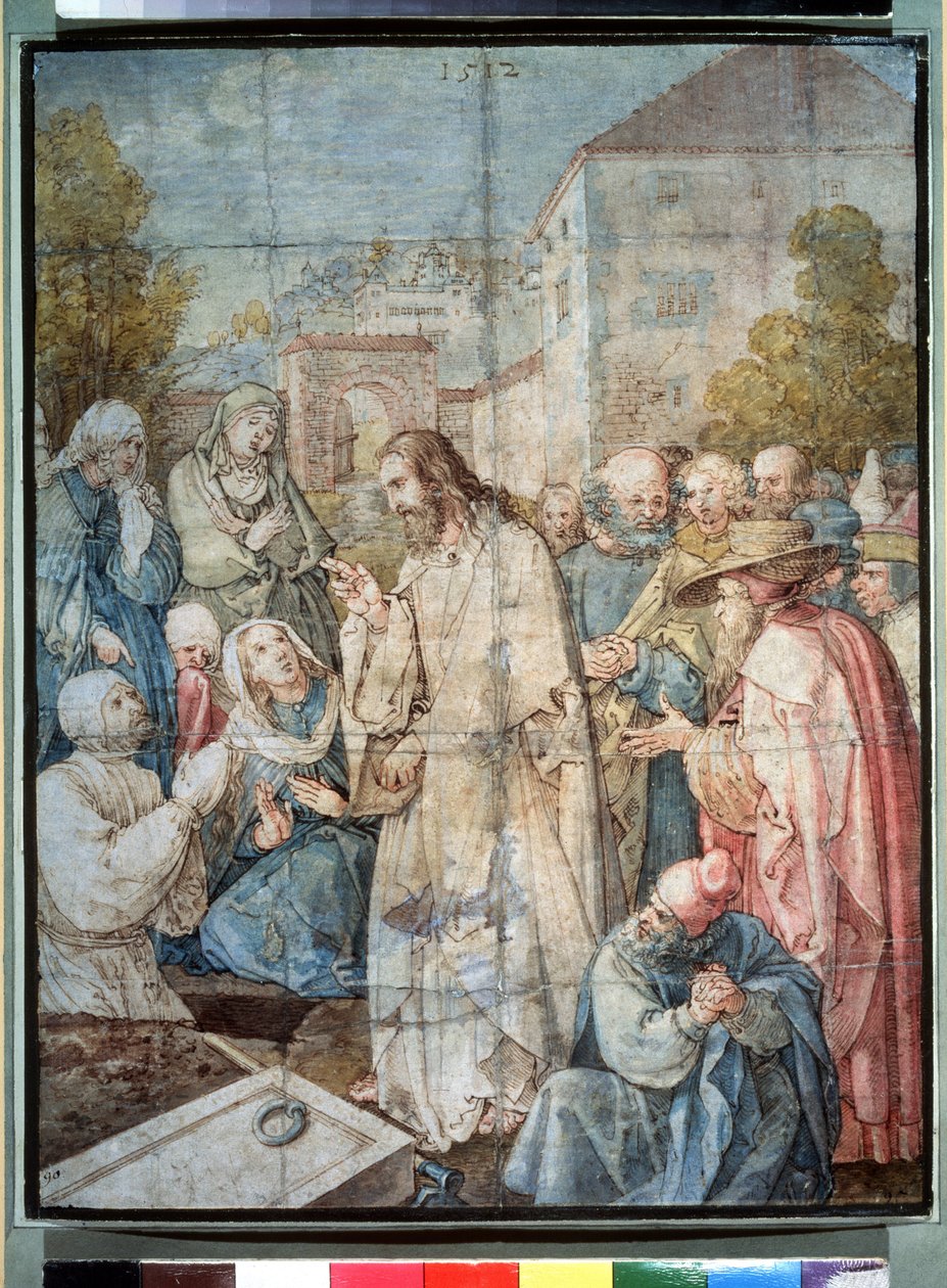 ""The Raising of Lazarus"" (The Raising of Lazarus) Akvarell och tusch av Albrecht Durer (1471-1528) 1512 Pushkin Museum, Moskva av Albrecht Dürer