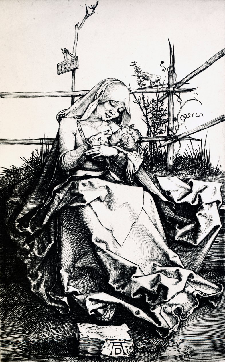 Madonna och barn i ett staket (gravyr på koppar) av Albrecht Dürer