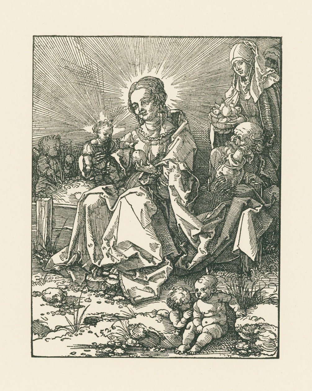 Madonna på en gräsbevuxen bank med S:t Josef och S:ta Anna av Albrecht Dürer or Duerer