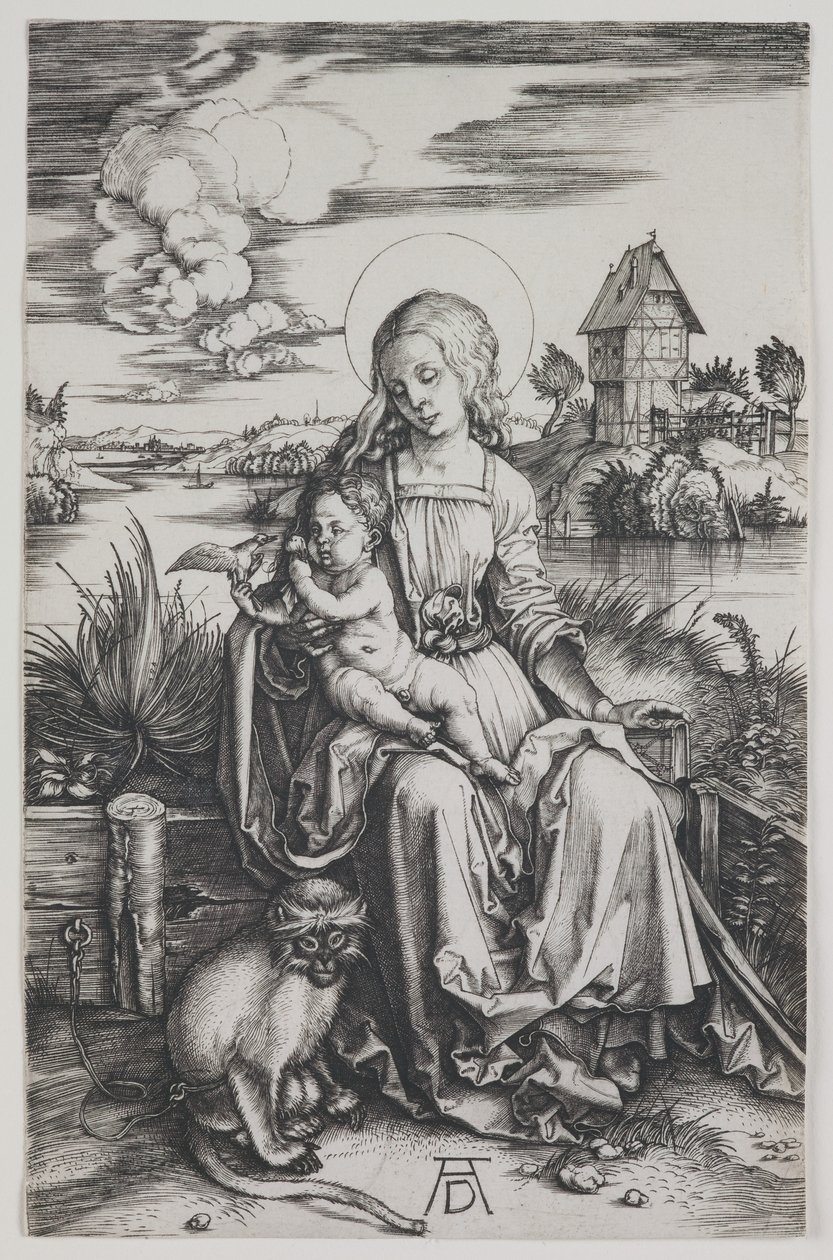 Madonna med apan, ca 1498 (gravyr) av Albrecht Dürer or Duerer