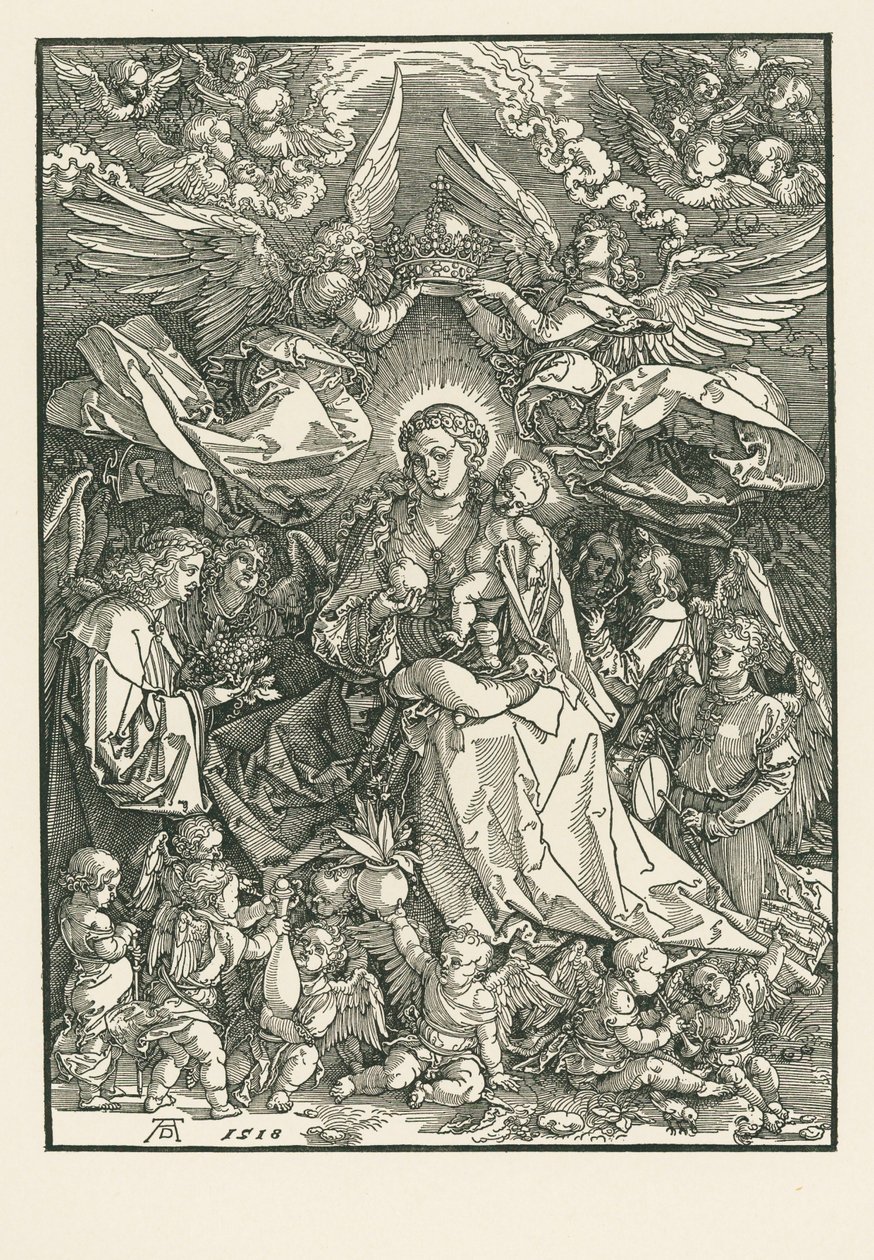 Jungfru Maria krönt av två änglar av Albrecht Dürer or Duerer