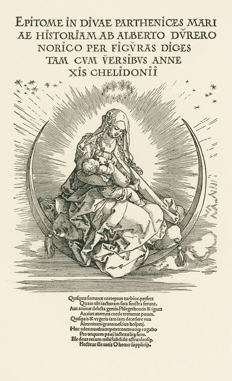 Jungfru Maria med barnet i härligheten, ca 1511 (träsnitt) av Albrecht Dürer or Duerer