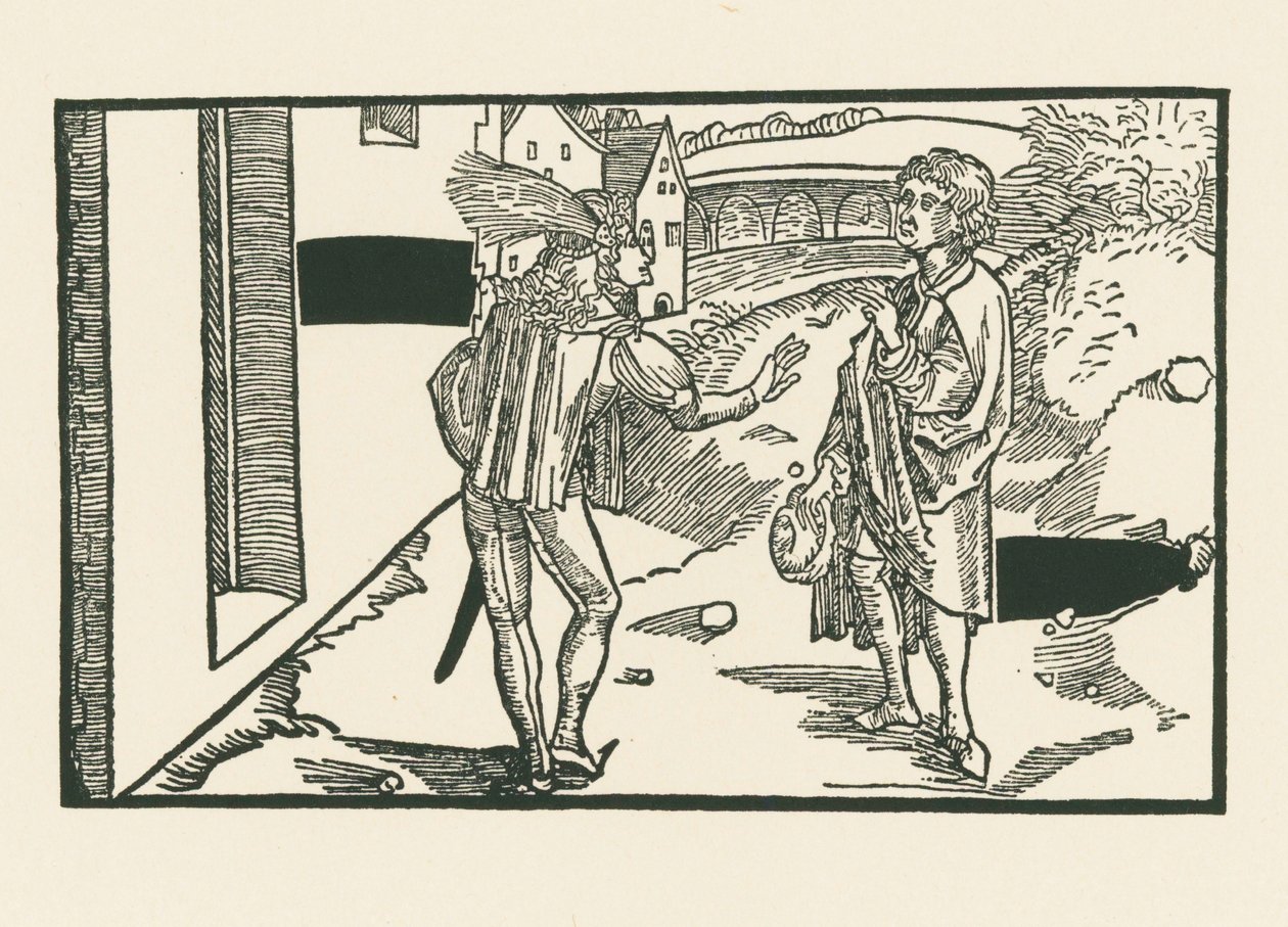 Phaedria och Parmeno, ca 1492-93 (träsnitt) av Albrecht Dürer or Duerer