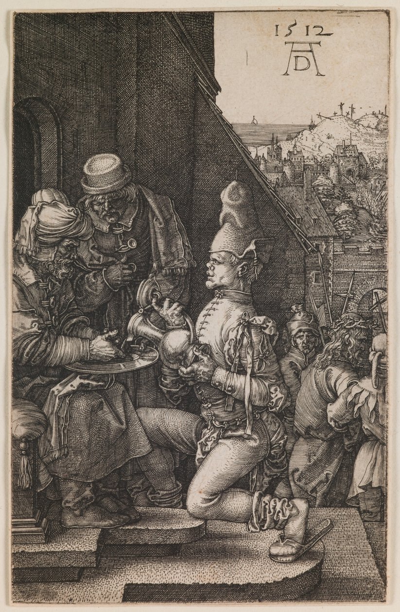 Pilatus tvättar sina händer, ur serien "Den lilla passionen" av Albrecht Dürer or Duerer