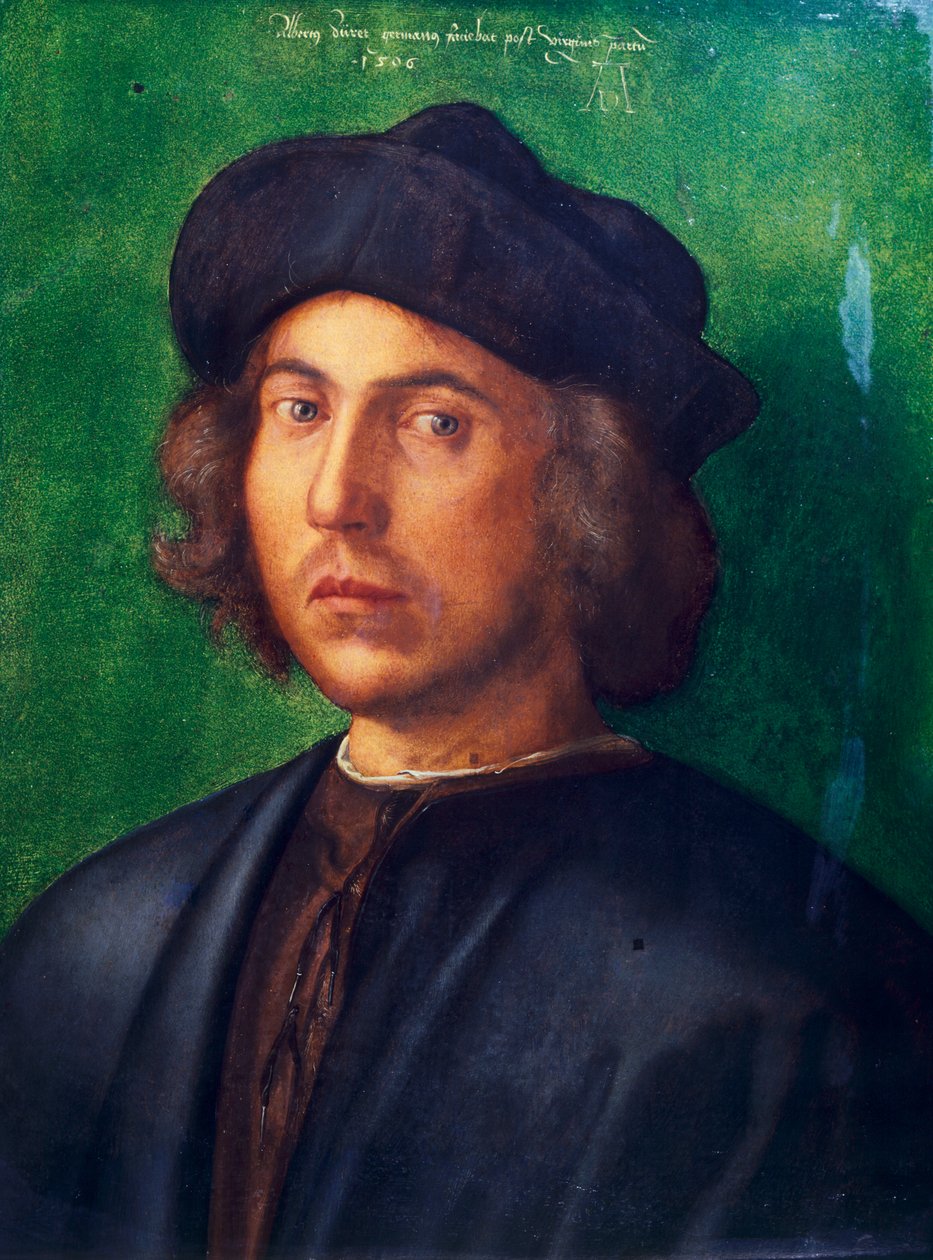 Porträtt av ung man av Albrecht Durer (1471-1528), olja på panel, 47x35 cm av Albrecht Dürer