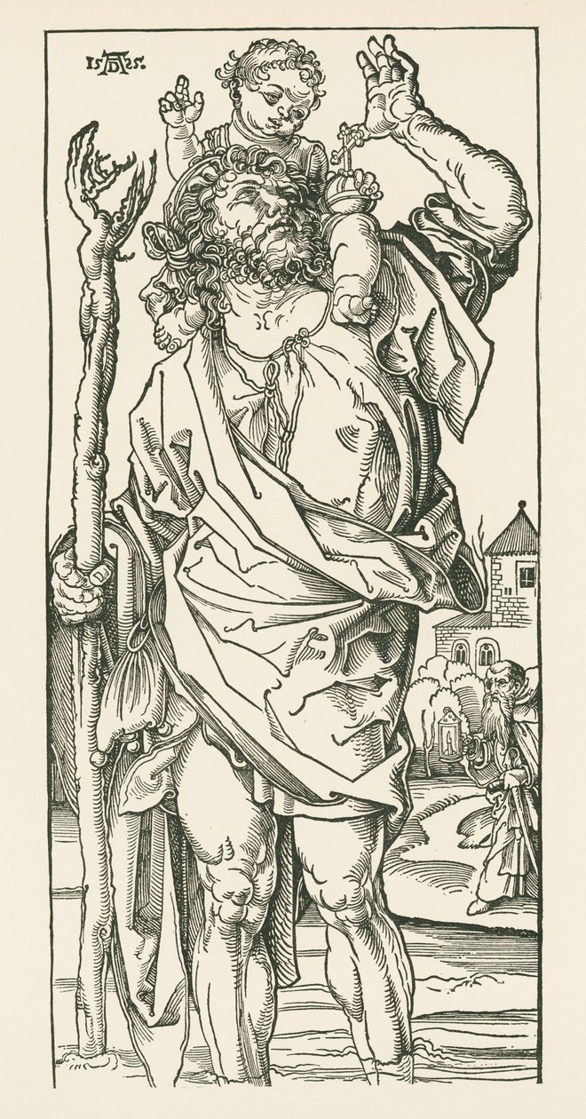 Sankt Kristoffer. Nürnberg, ca 1500-05 (träsnitt) av Albrecht Dürer or Duerer