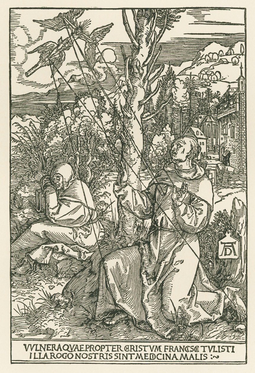 Sankt Franciskus får stigmata, ca 1503-04 (träsnitt) av Albrecht Dürer or Duerer