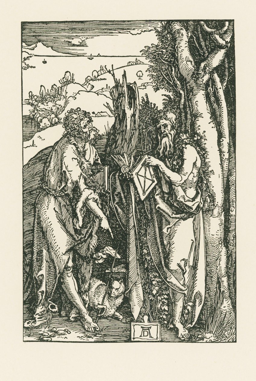 Johannes döparen och den helige Onofrius, ca 1503-04 (träsnitt) av Albrecht Dürer or Duerer