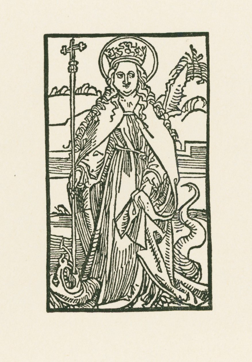 Saint Margaret. Illustration till Hortulus Anime. Tryckt av Michael Furter, Basel av Albrecht Dürer or Duerer