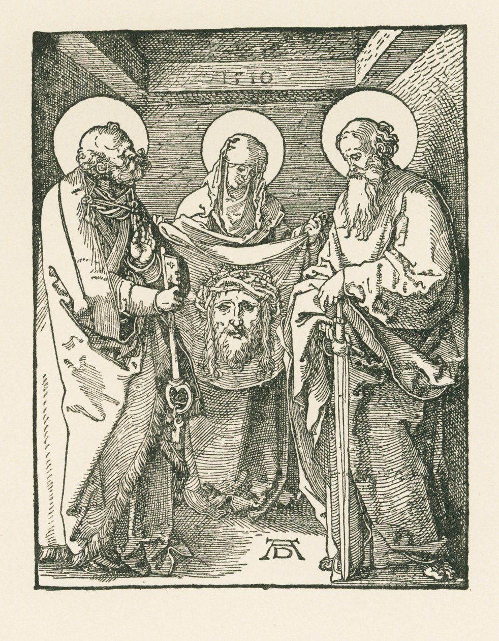 Den heliga Veronika mellan Sankt Peter och Sankt Paul - Den heliga Veronikas sudarium av Albrecht Dürer or Duerer