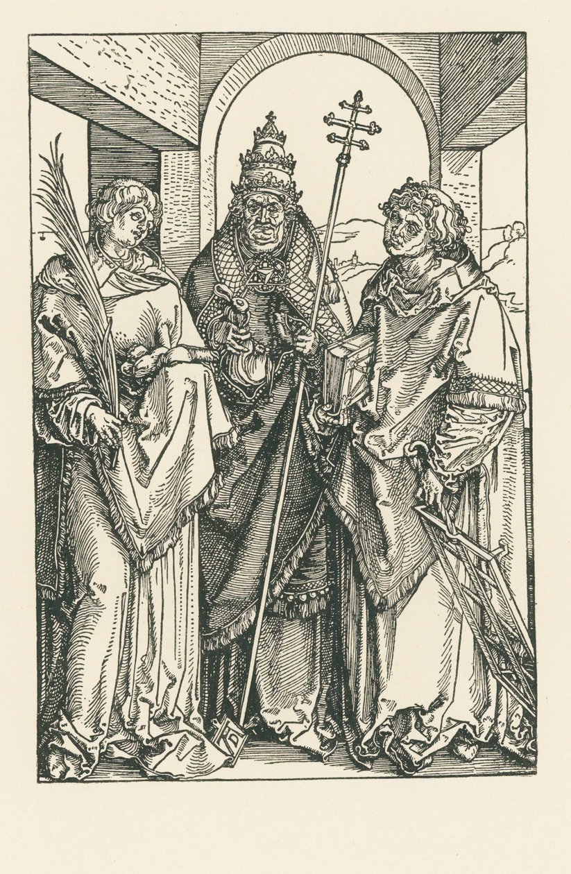 Helgonen Stefan, Sixtus och Laurentius, ca 1504-05 (träsnitt) av Albrecht Dürer or Duerer