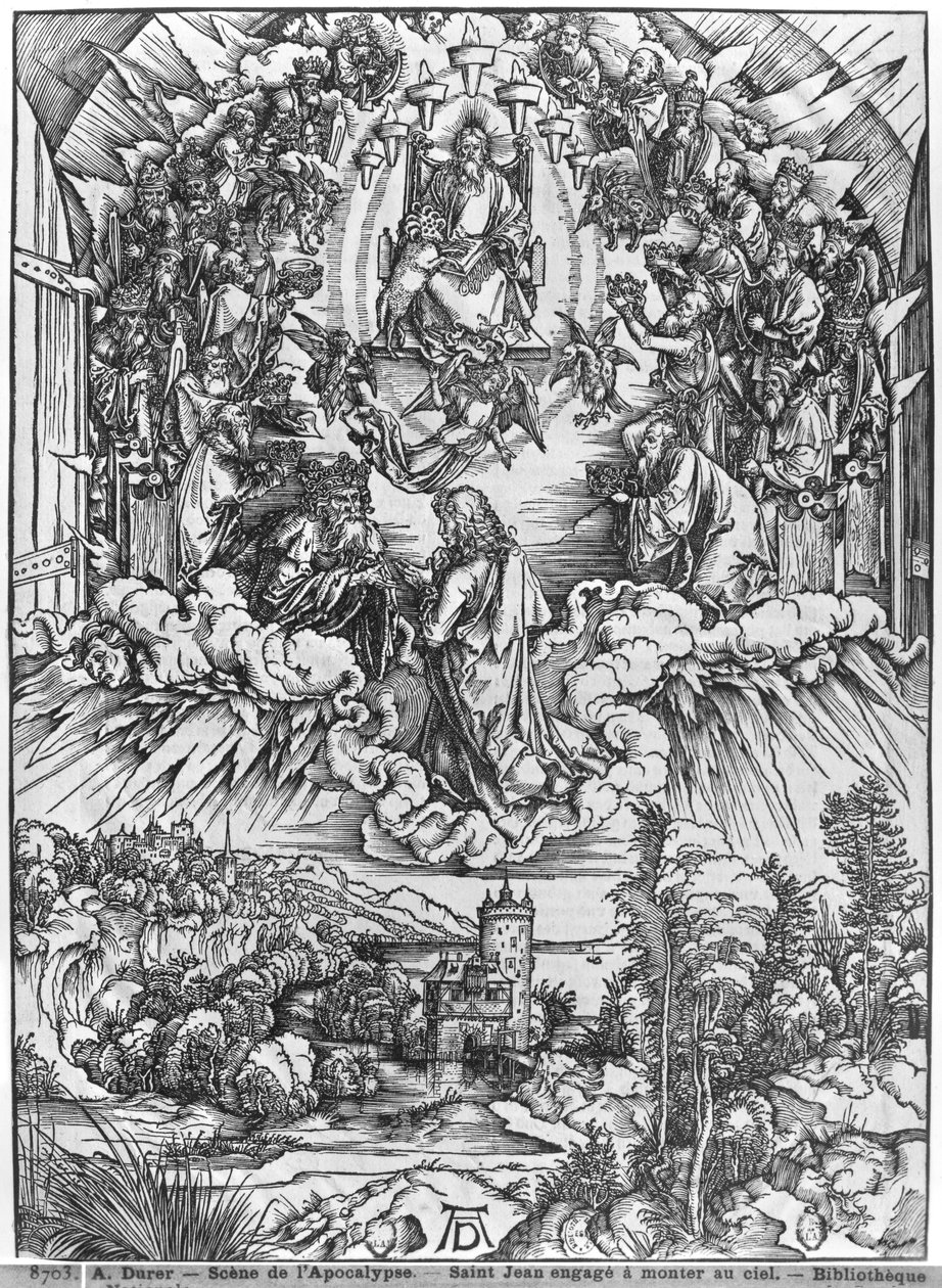 Scen från Apokalypsen, Johannes inför Gud Fadern och de tjugofyra äldste, tysk upplaga av Albrecht Dürer
