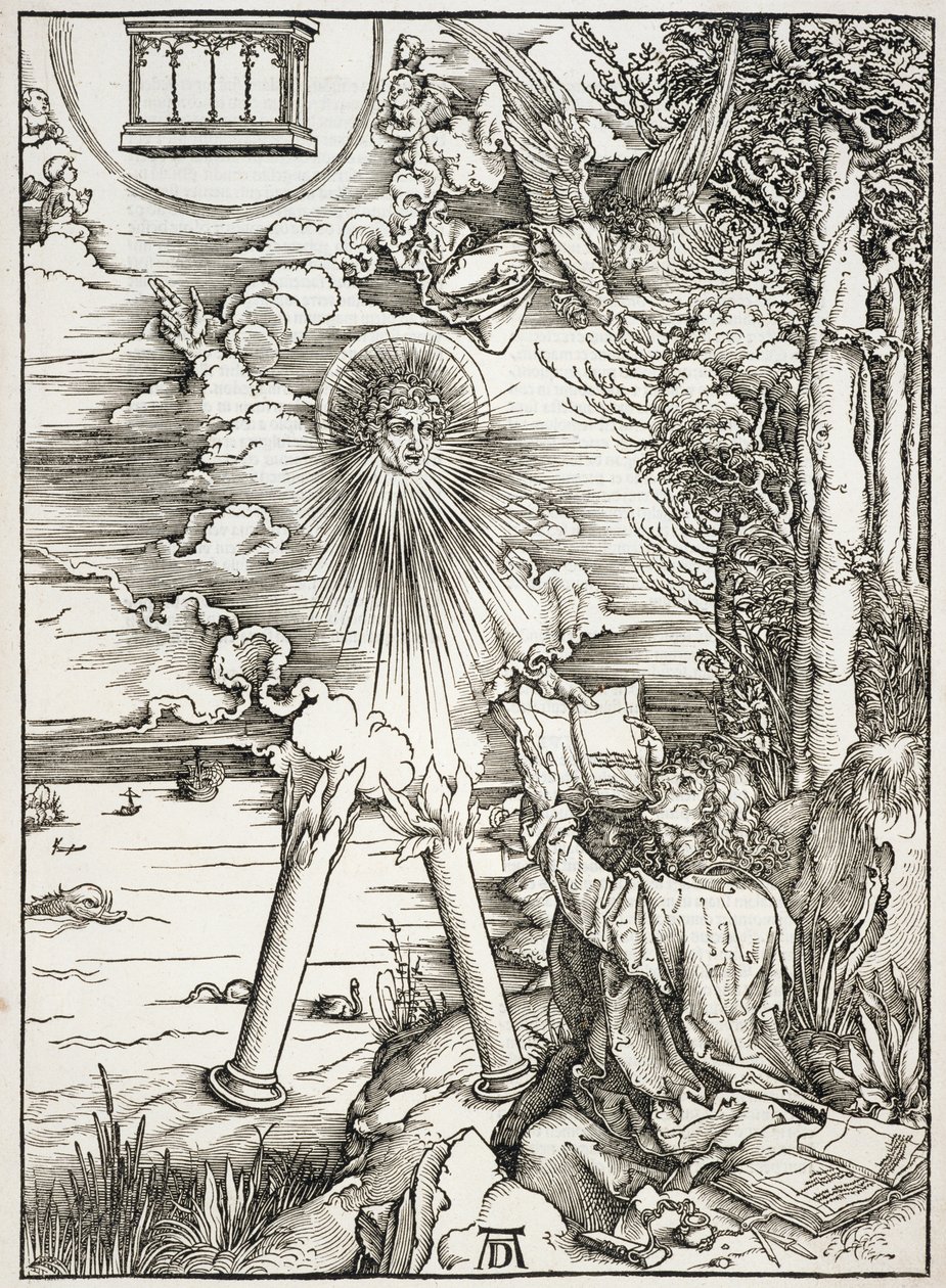 Scen från Apokalypsen, Johannes slukar boken, latinsk upplaga av Albrecht Dürer