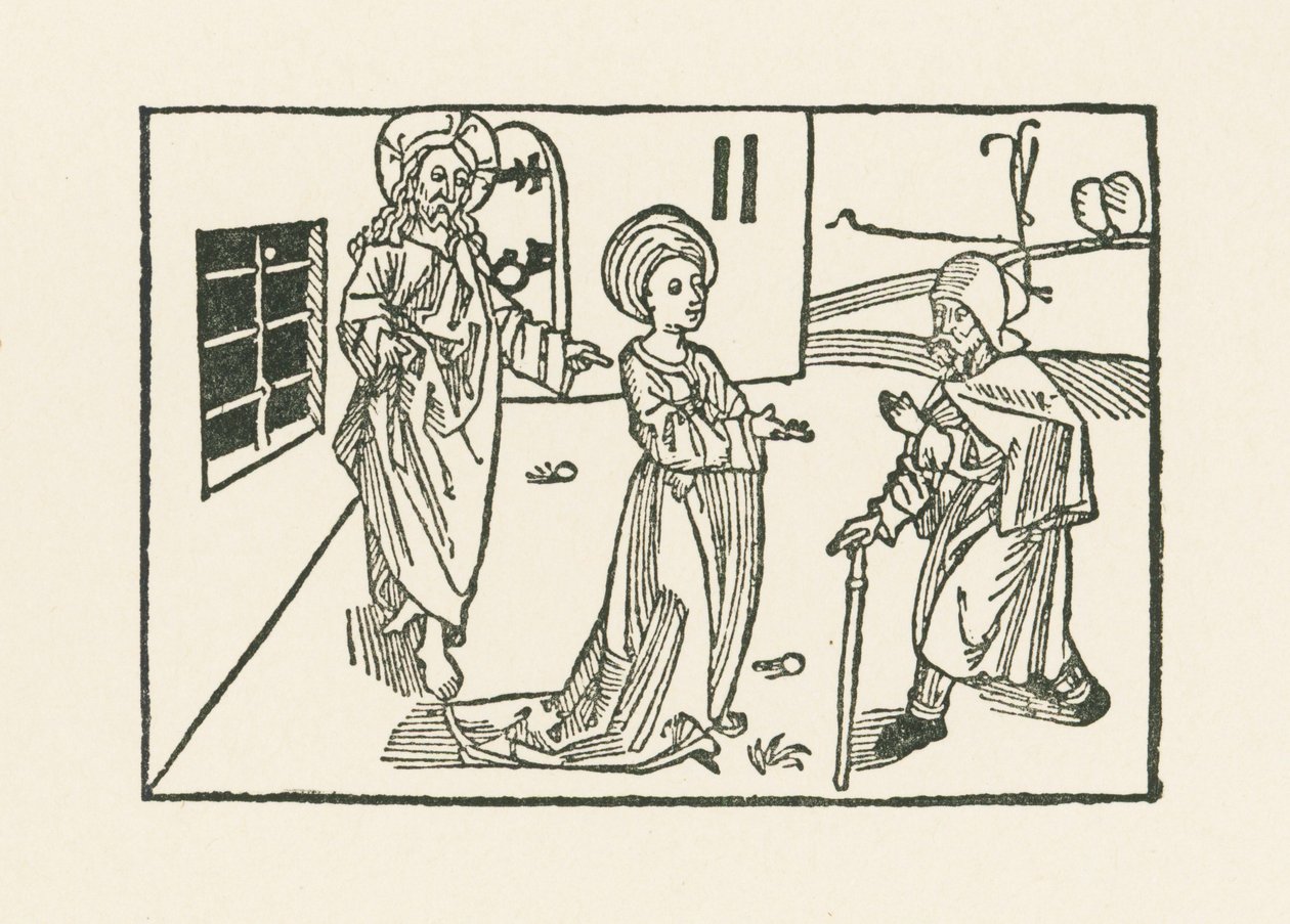 Andra barmhärtighetsgärningen: mottagande av pilgrimen i hans hus av Albrecht Dürer or Duerer