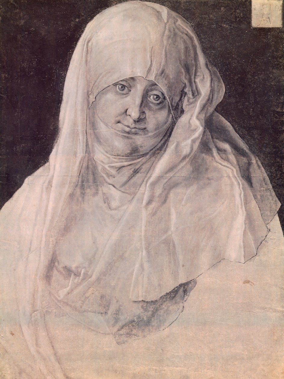 St. Anne med huvudet täckt av slöja, av Albrecht Durer (1471-1528), teckning av Albrecht Dürer