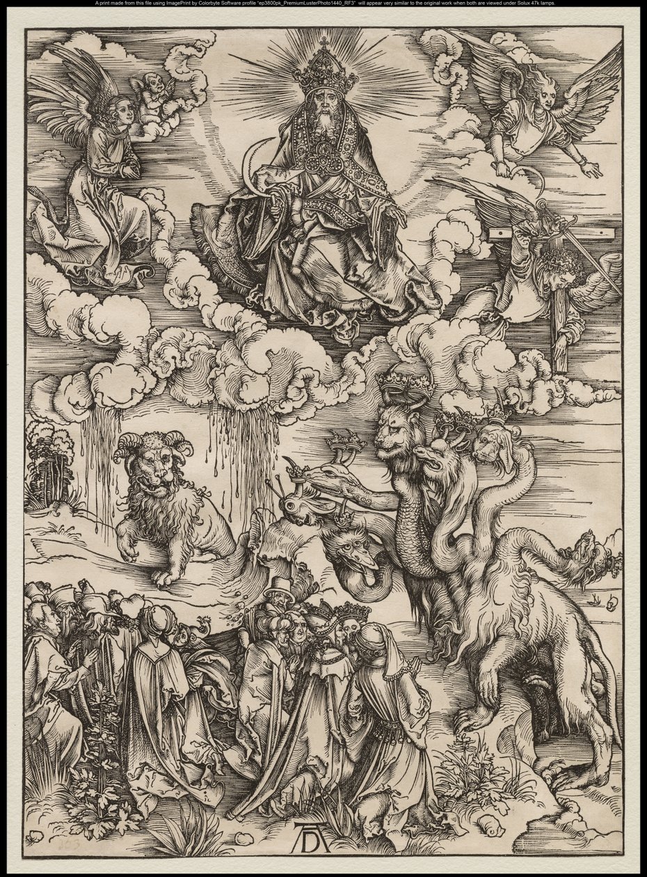 The Apocalypse: The Beast with Two Horns Like a Lamb, 1496-97 av Albrecht Dürer