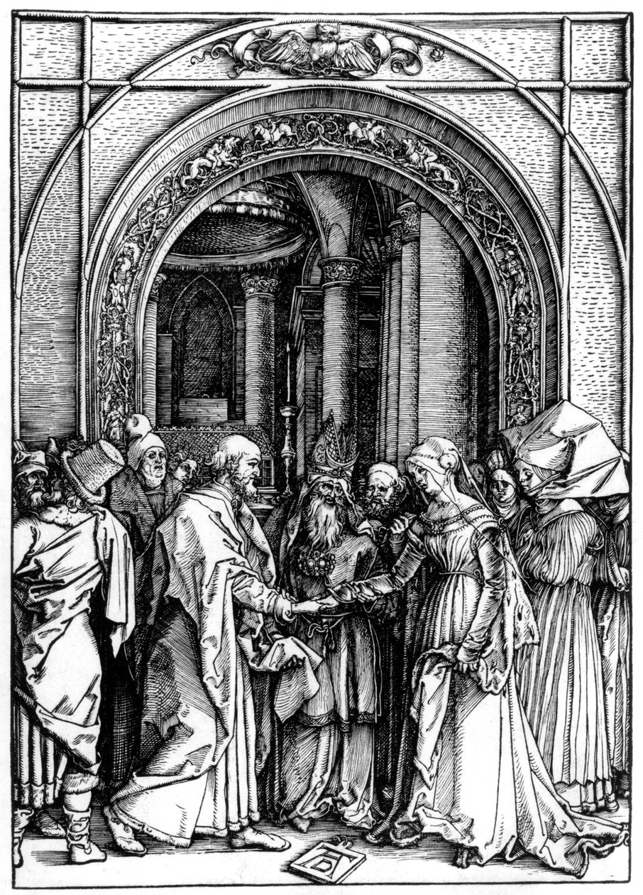 Jungfruns trolovning, från Jungfruns liv, ca 1504 (träsnitt) av Albrecht Dürer