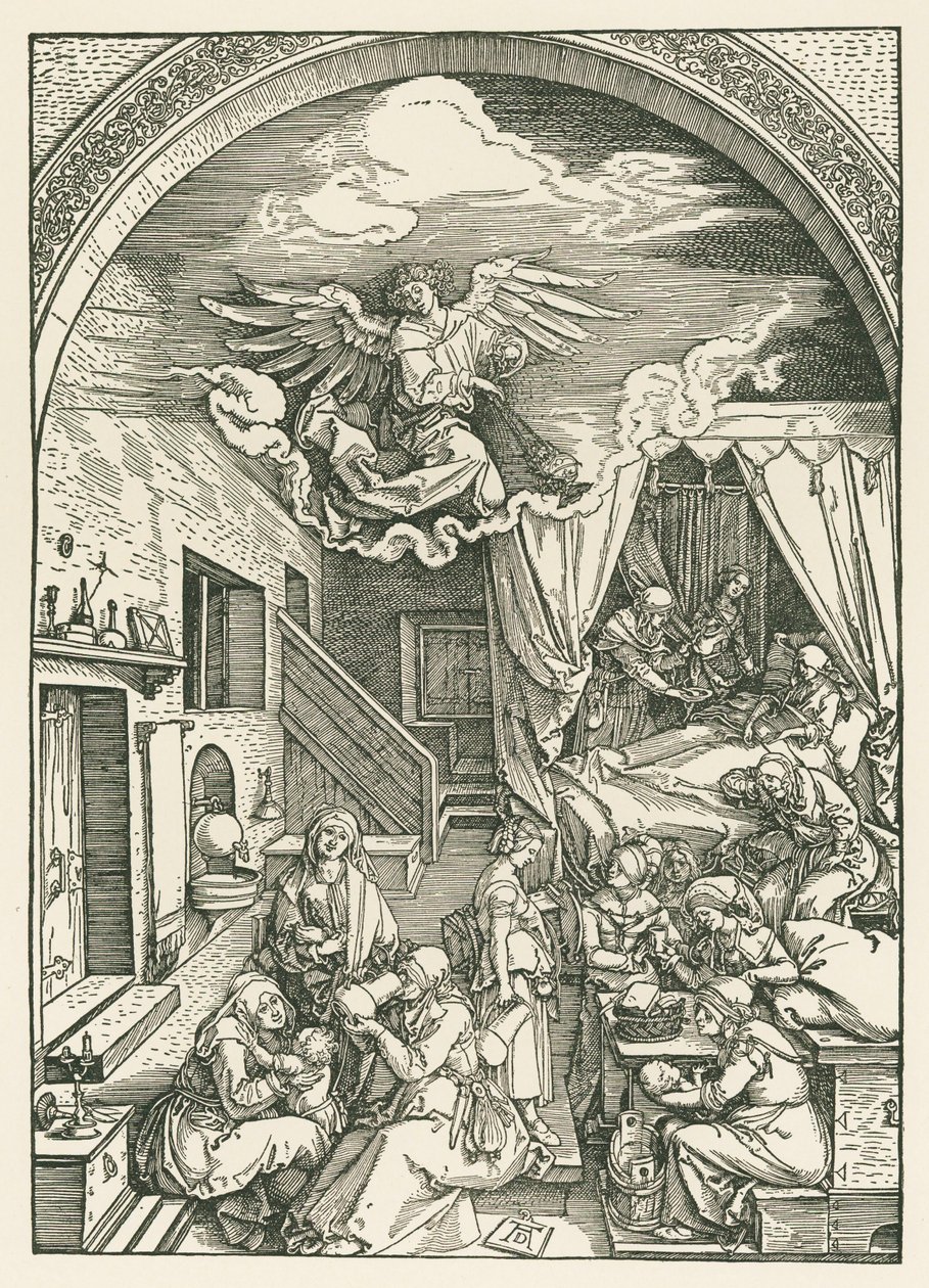 Jungfruns födelse, ca 1503 (träsnitt) av Albrecht Dürer or Duerer