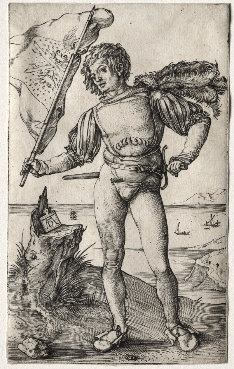 Den burgundiska fanbäraren, ca. 1500 (gravyr) av Albrecht Dürer or Duerer