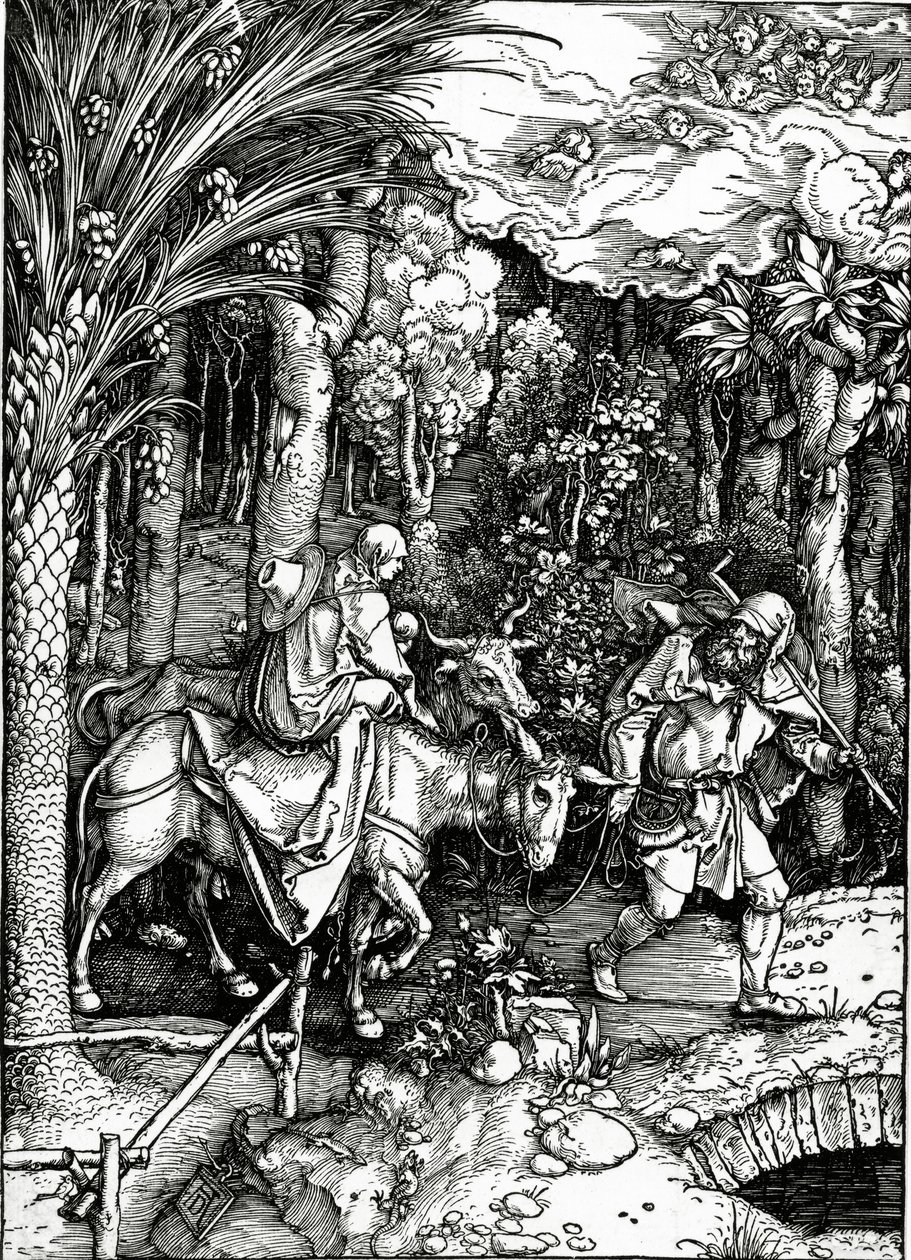 The Flight into Egypt, från serien "Life of the Virgin", publicerad 1511 (träsnitt) av Albrecht Dürer