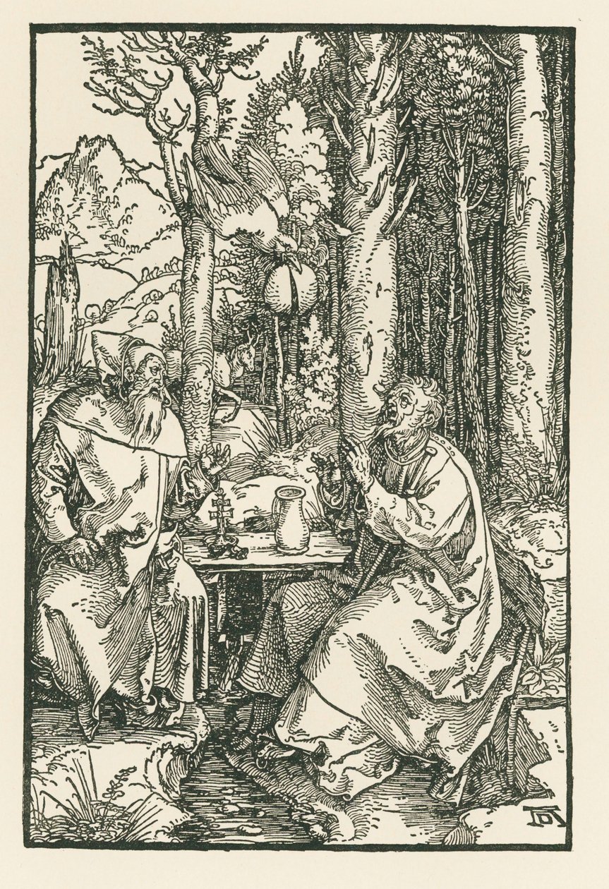 Eremiterna S:t Antonius den store och S:t Paulus, ca 1503-04 (träsnitt) av Albrecht Dürer or Duerer