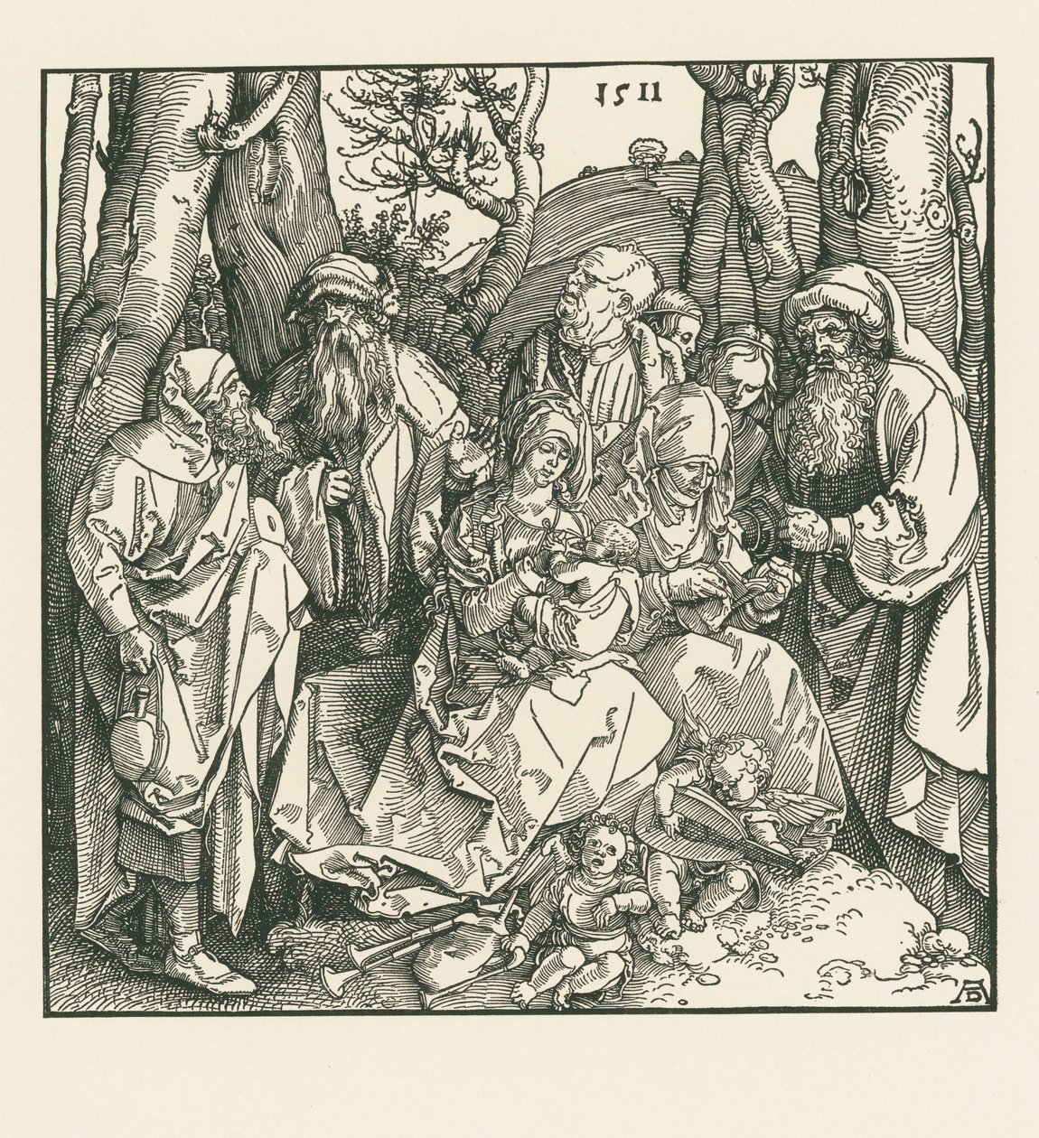 Det heliga släktskapet med luttspelande änglar av Albrecht Dürer or Duerer