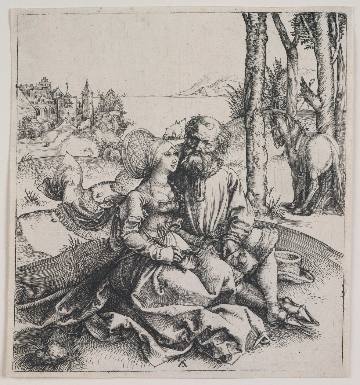 Det missanpassade paret, ca 1495 (gravyr) av Albrecht Dürer or Duerer