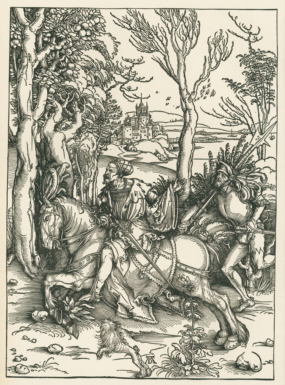 Riddaren och landsknekten, ca 1496 (träsnitt) av Albrecht Dürer or Duerer