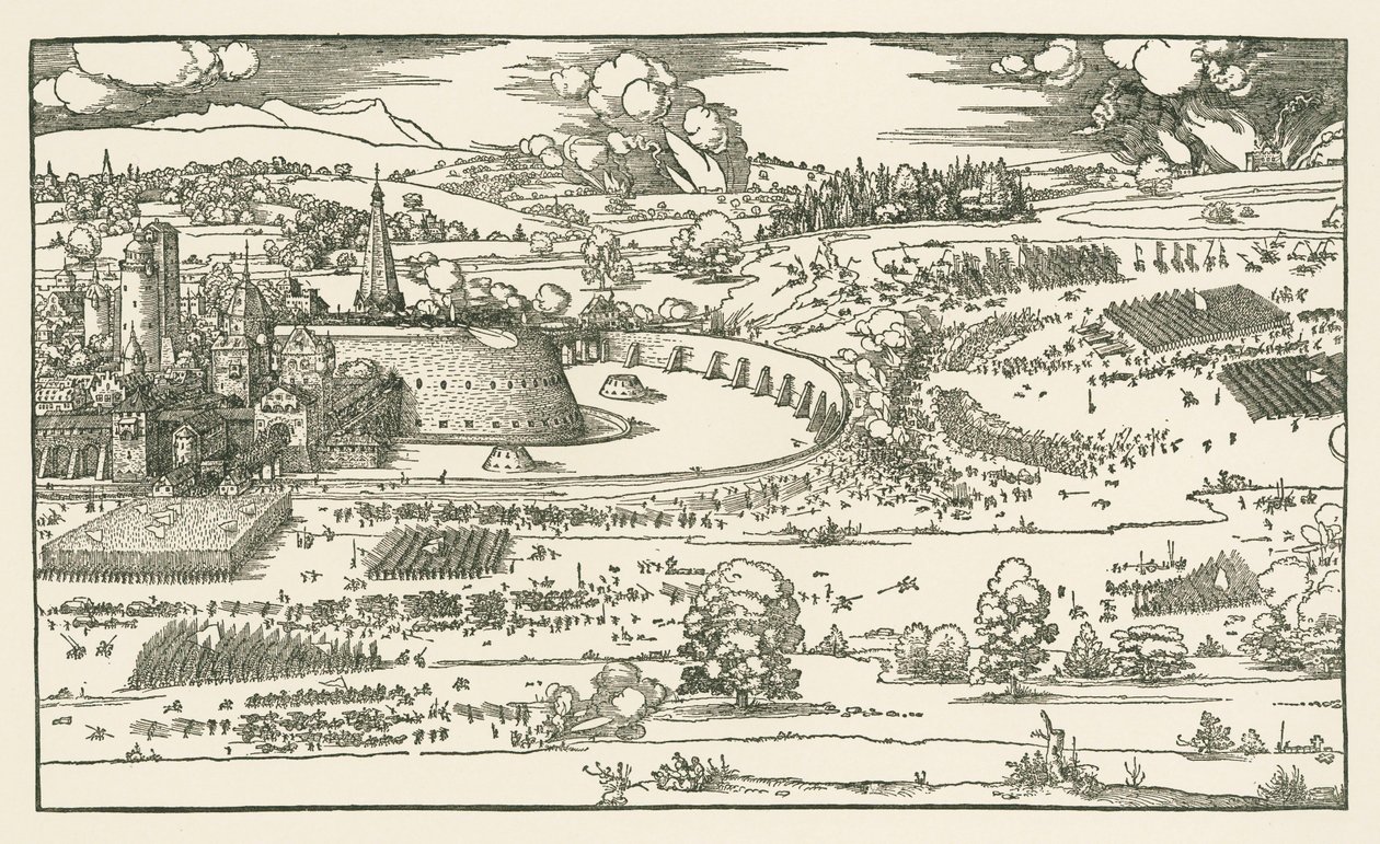 Belägringen av en fästning. Vänster block av Albrecht Dürer or Duerer