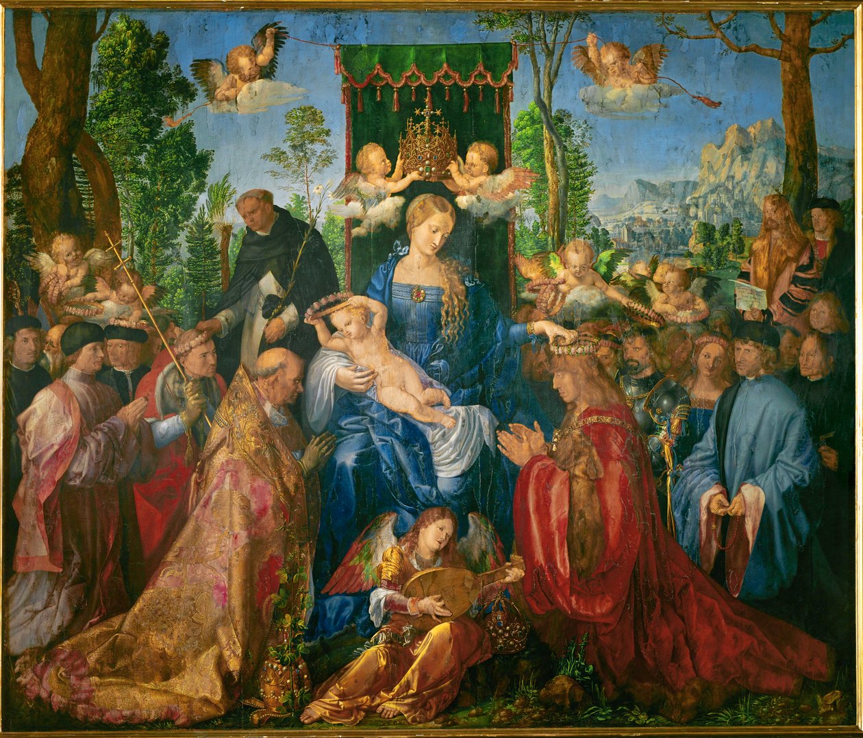 Rosenkransens högtid (olja på trä) av Albrecht Dürer or Duerer