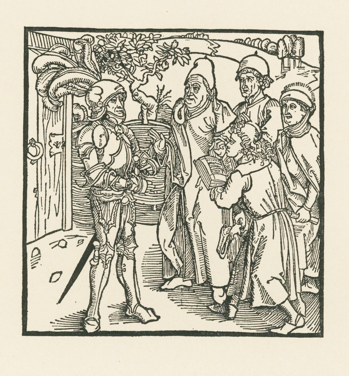 Riddaren ger två skriftlärda och två präster i uppdrag att sammanställa denna bok av Albrecht Dürer or Duerer