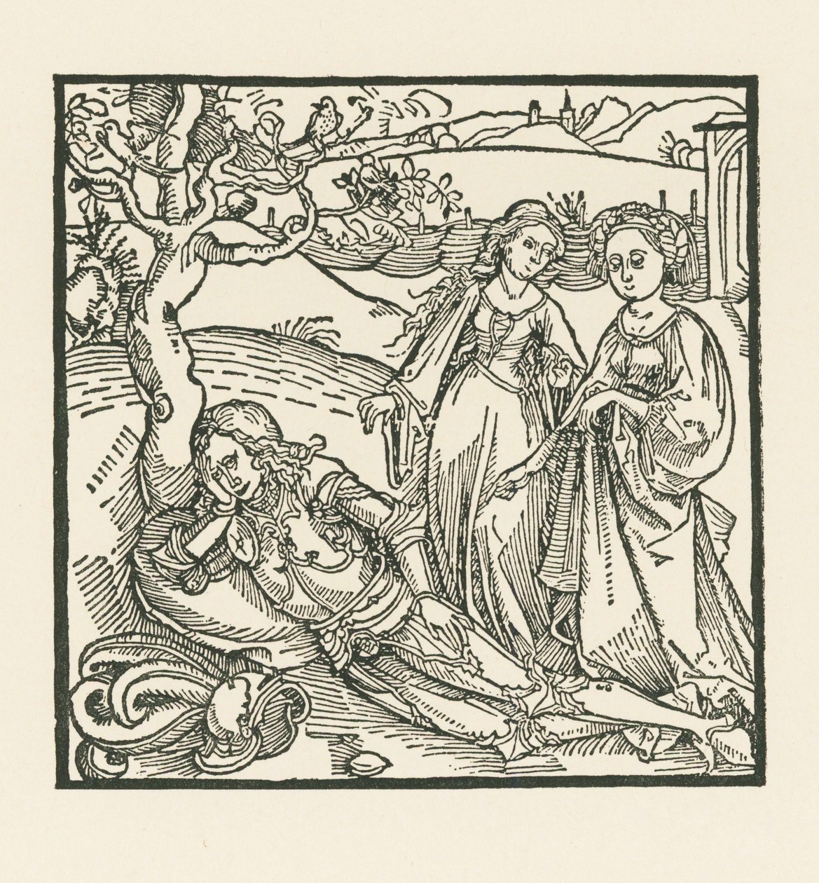 Riddaren i meditation får sällskap av sina två döttrar av Albrecht Dürer or Duerer