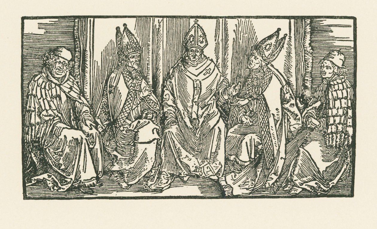 Tre biskopar och två munkar av Albrecht Dürer or Duerer