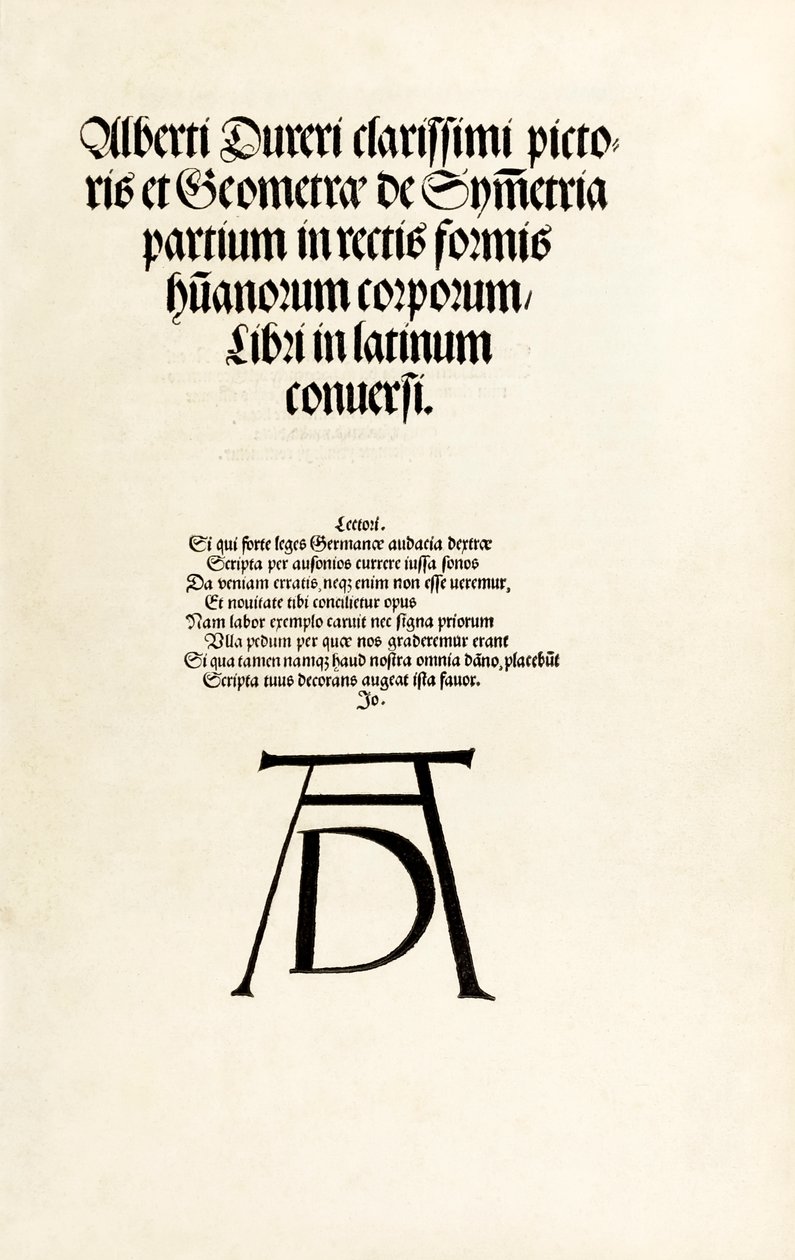 Titelsida med Durers träsnittsmonogram från 