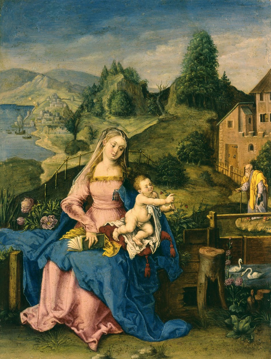 Jungfru och barn i ett landskap, ca 1600 av Albrecht Dürer