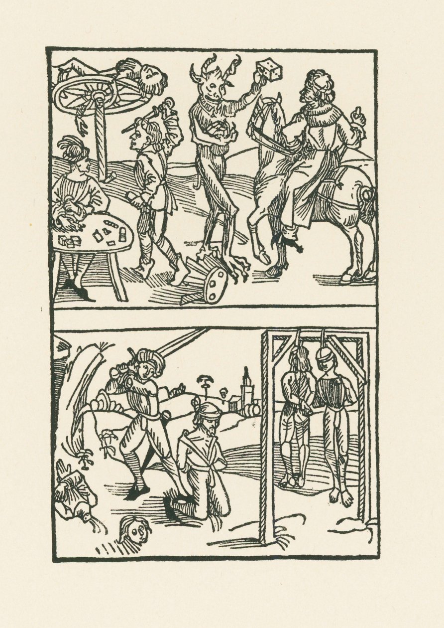 Träsnitt till "Wie der Würffel auff ist Kumen" av Albrecht Dürer or Duerer