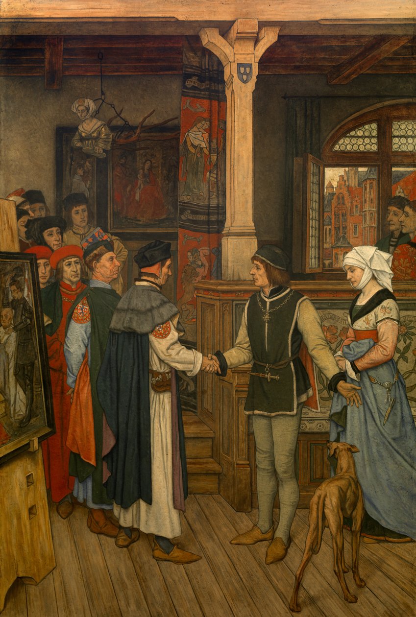 Magisterna i Jan van Eycks verkstad, ca 1895-1900 (väggmålning) av Albrecht de Vriendt