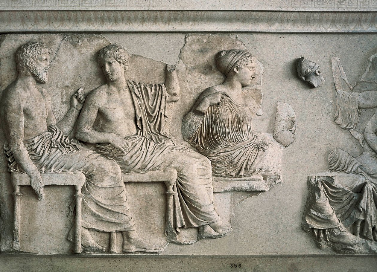 Poseidon, Apollo, Artemis och Afrodite representerade på Parthenons östfris av Alcamenes (attr. to)