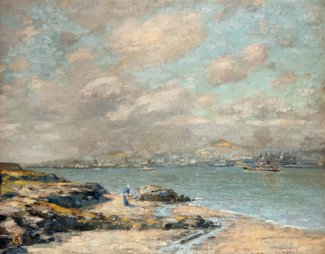 Dundee från Tayport (olja på duk) av Alec Grieve