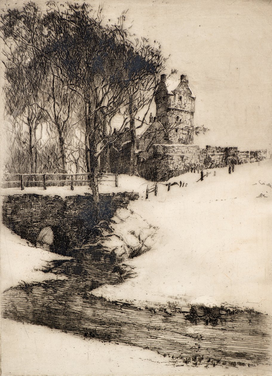 Mains Castle (etsning) av Alec Grieve