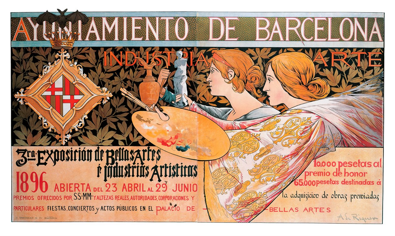 Affisch för den tredje "Exposition of Fine Arts and artistic industries" i Barcelona 1896 - Litografi av Alexandre de Riquer i Ynglada (1856-1920) av Alejandro de Riquer