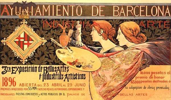 Reproduktion av en affisch som annonserar "Tredje Barcelona-utställningen" av Alejandro de Riquer