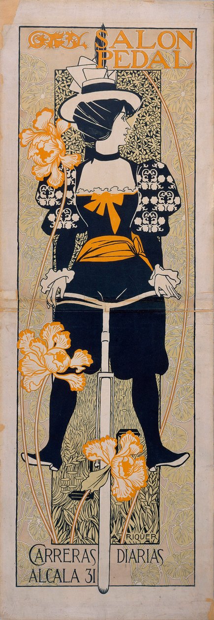 ""Salon Pedal"" Annons för en cykelbana i Malaga (Spanien) - Litografi av Alexandre de Riquer i Ynglada (1856-1920) av Alejandro de Riquer