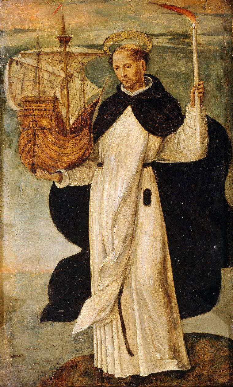 St Telmo (detalj från Virgin of the Navigators) av Alejo Fernandez