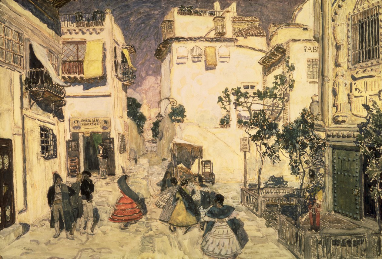 A Street in Sevilla, skiss för scenuppsättningen för Bizets opera 
