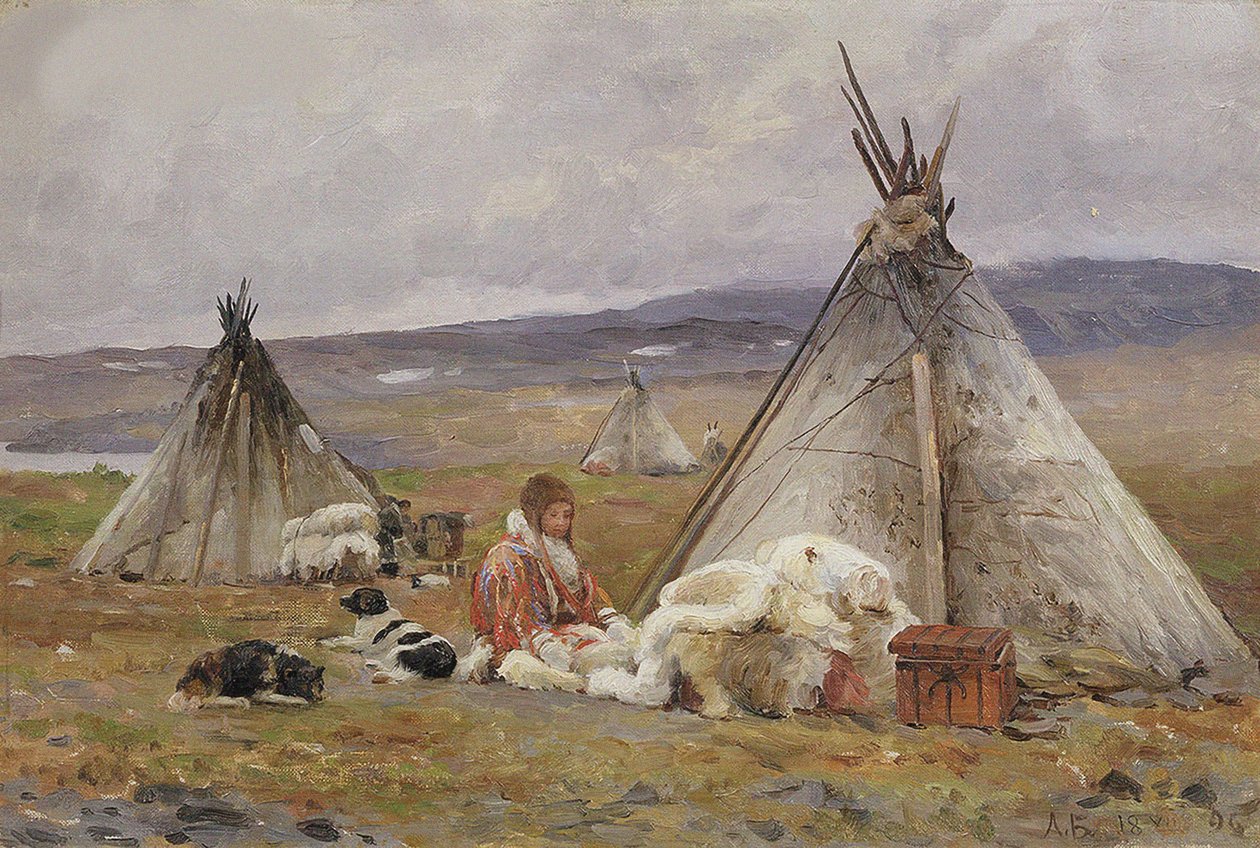 A Nenets chum (a nomadic tent). Novaya Zemlya Island av Aleksandr Alekseevich Borisov